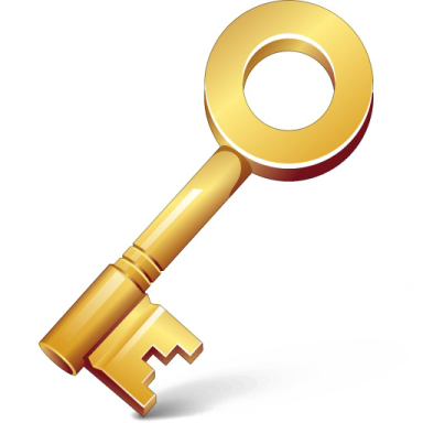 a golden key on a white background