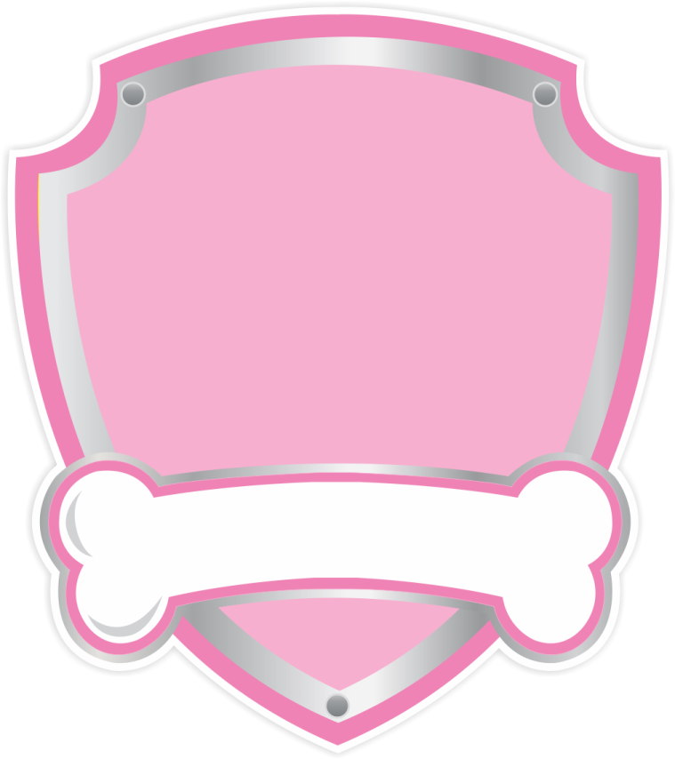 a pink shield with a bone on it