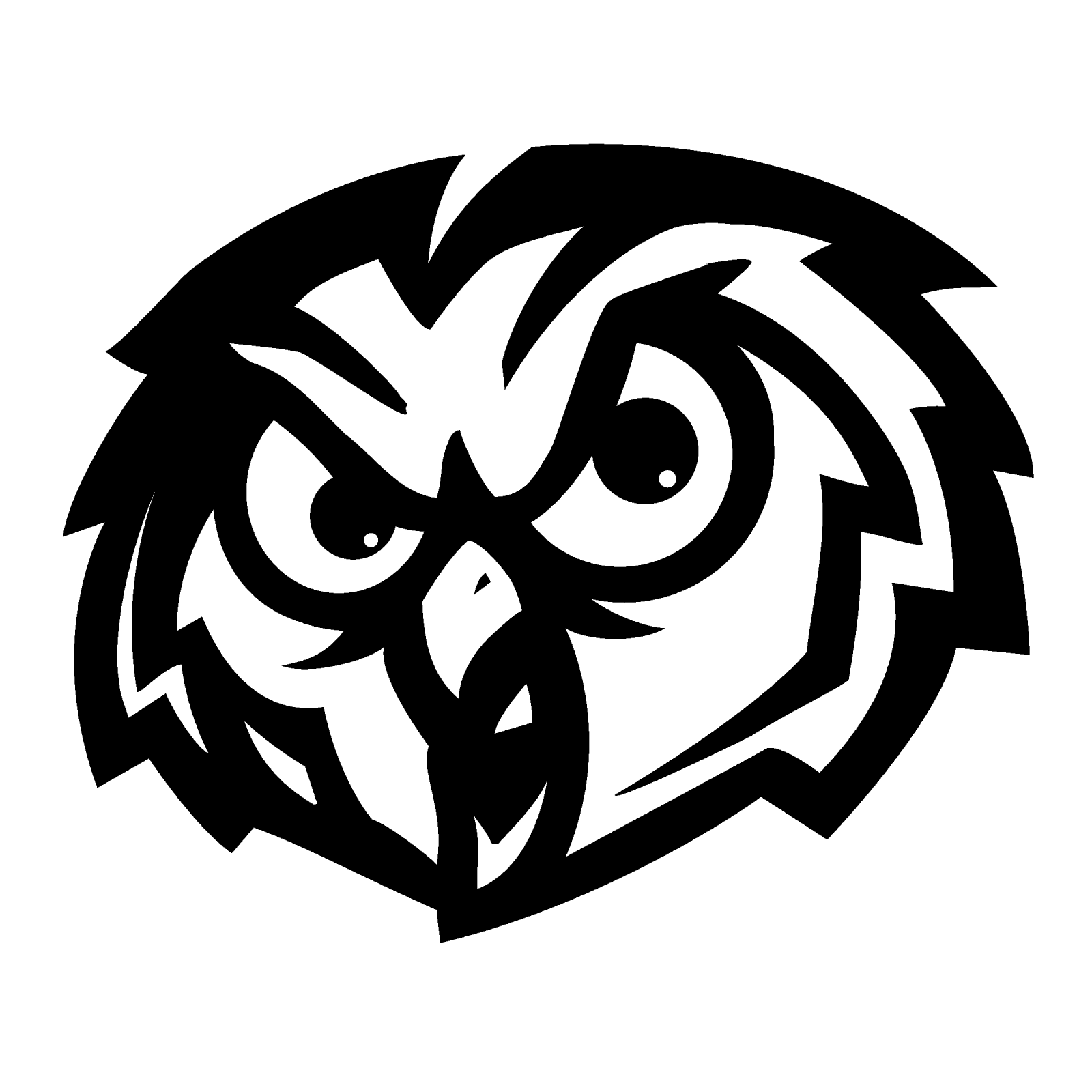 a black and white image of an owl head