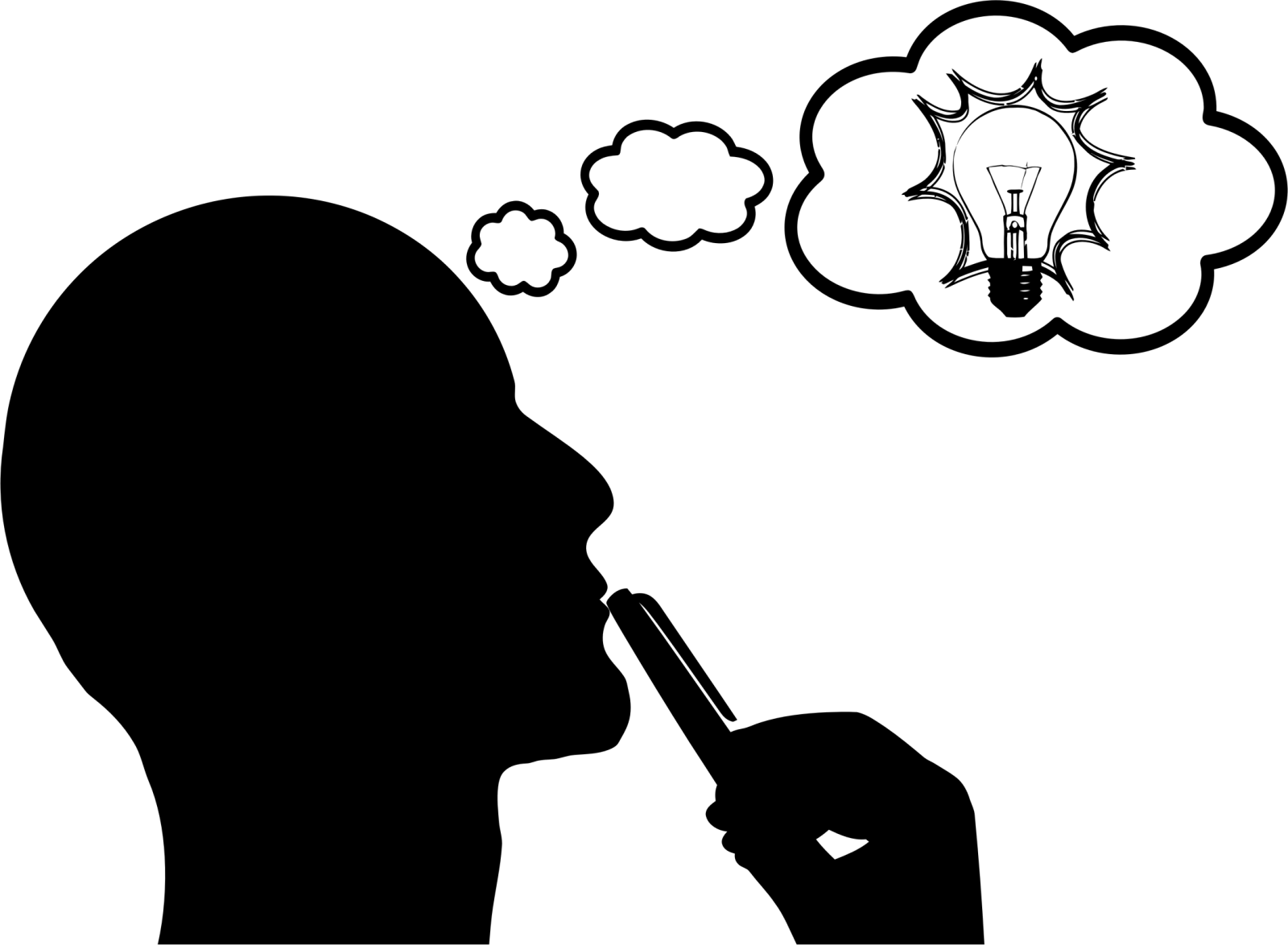 a silhouette of a man with a light bulb above his head