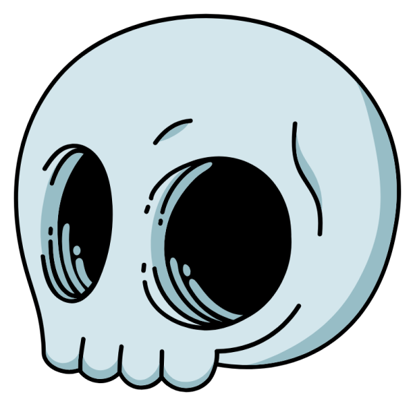 a cartoon skull with big eyes