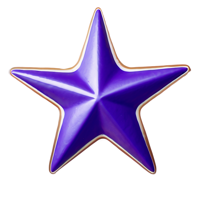 a purple star shaped cookie on a white background