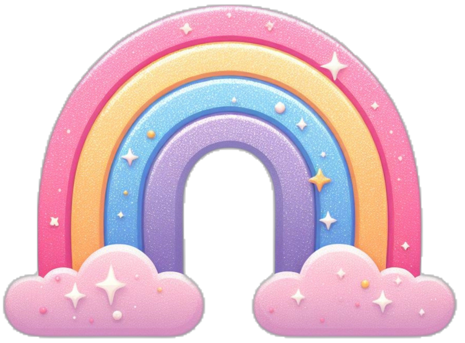 a rainbow shaped paper cutout with stars and clouds