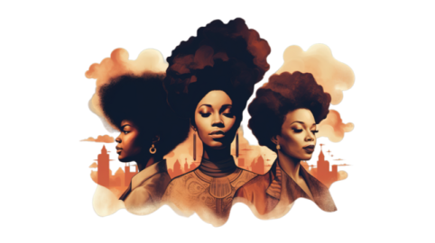 two women with afro hairs in front of a white background