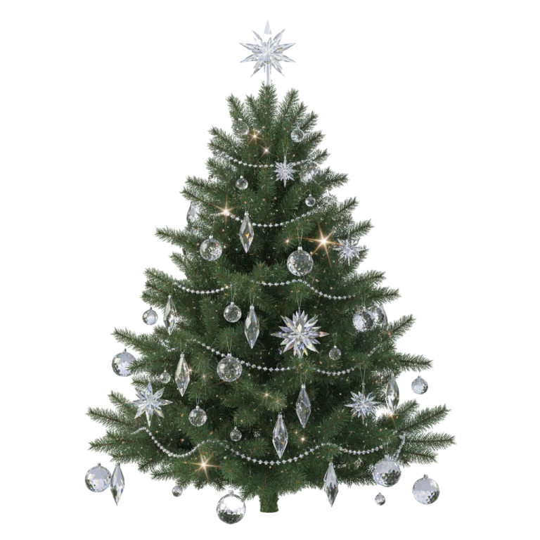 a white christmas tree with silver and silver decorations