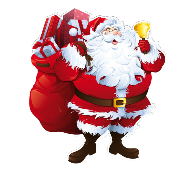 a cartoon santa holding a bag of presents