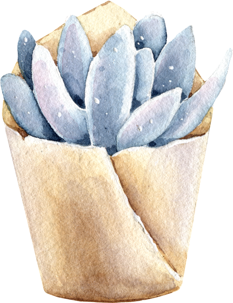 a watercolor painting of a plant in a pot