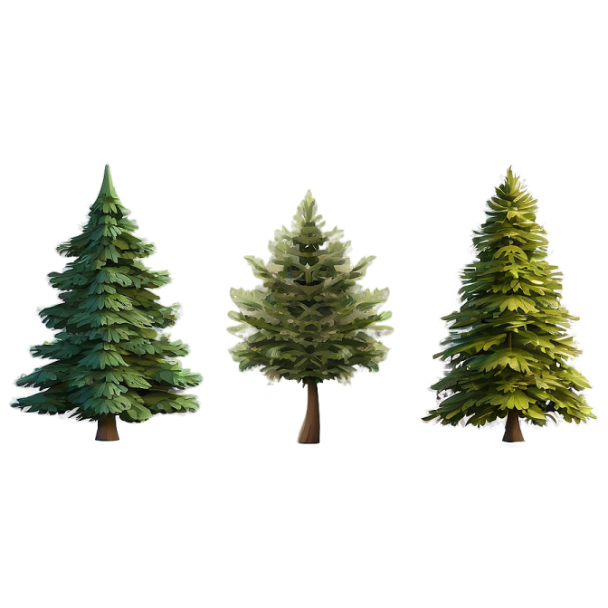 three different types of trees on white background