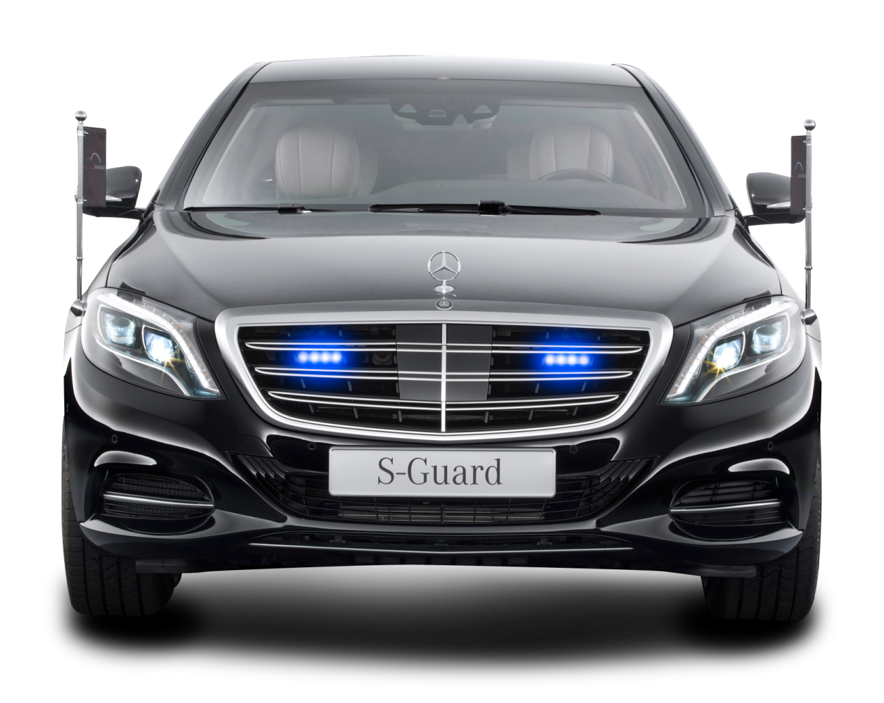 the front view of a black mercedes s - class