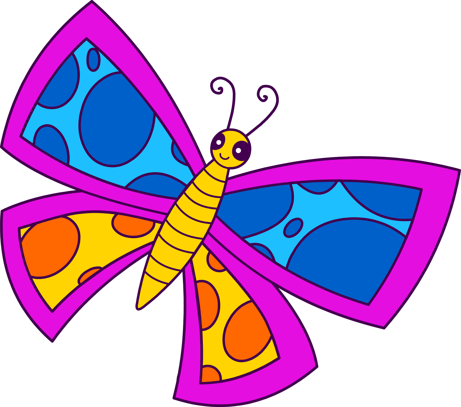 a colorful butterfly with blue, orange and yellow wings