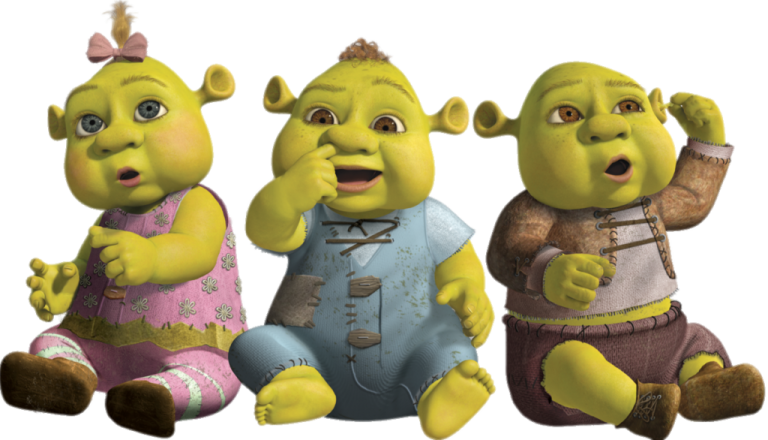 three cartoon characters sitting next to each other characters