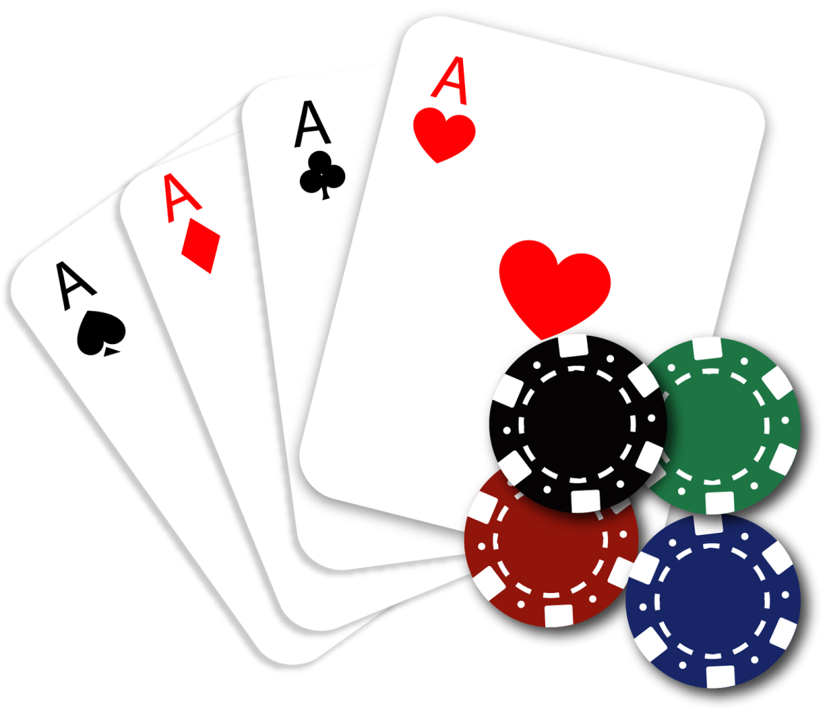 a pile of poker chips and playing cards