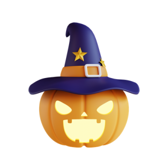 a pumpkin with a witch hat on it