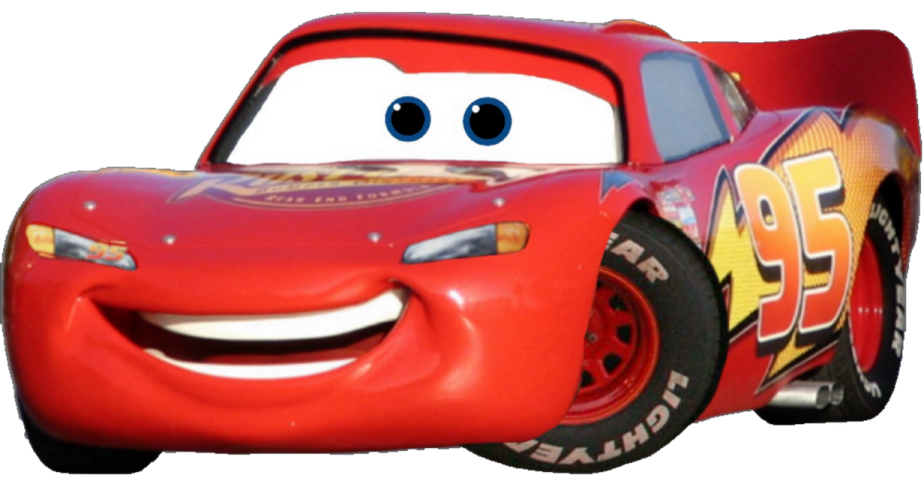 a red car with a smiling face