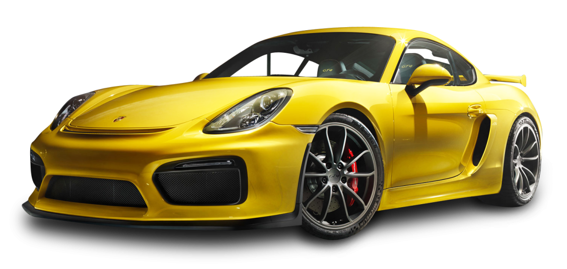 a yellow sports car on a white background