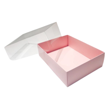 a pink and white box with the lid open