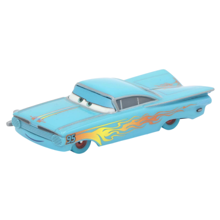 a blue toy car with flames on it