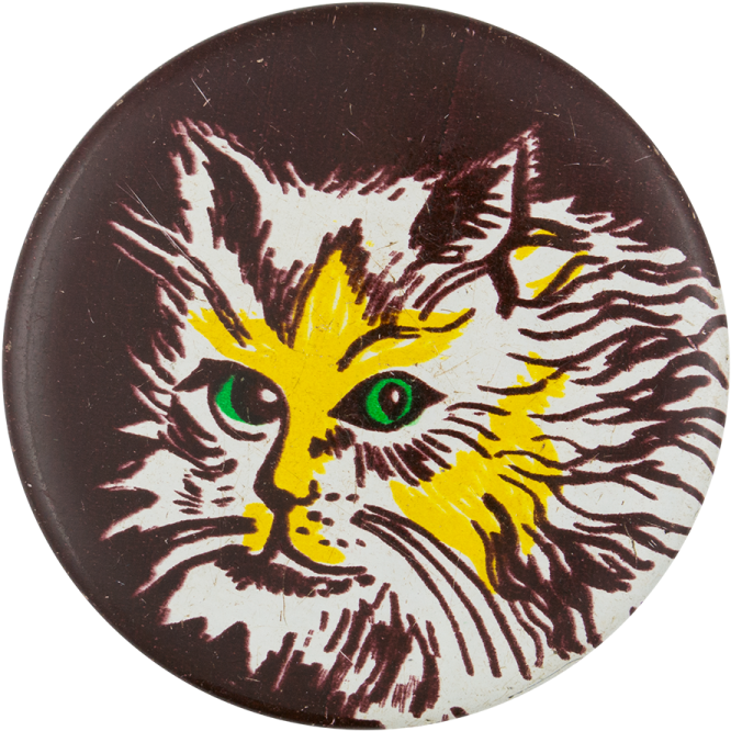 a button with a cat's face painted on it