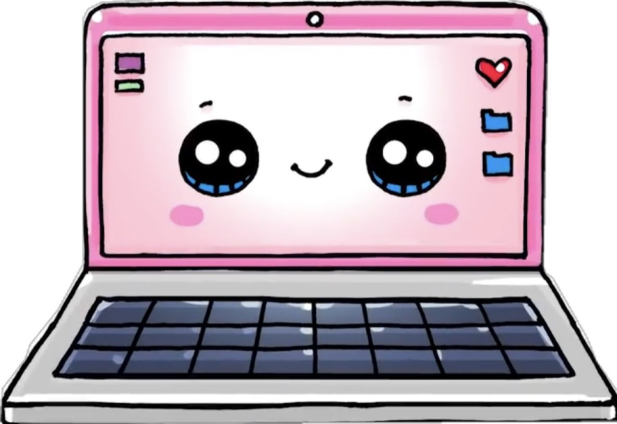 an image of a laptop with eyes on it