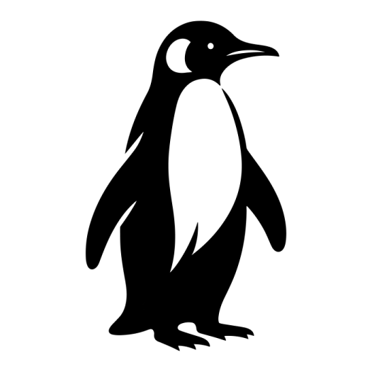 a black and white penguin silhouetted on a white background