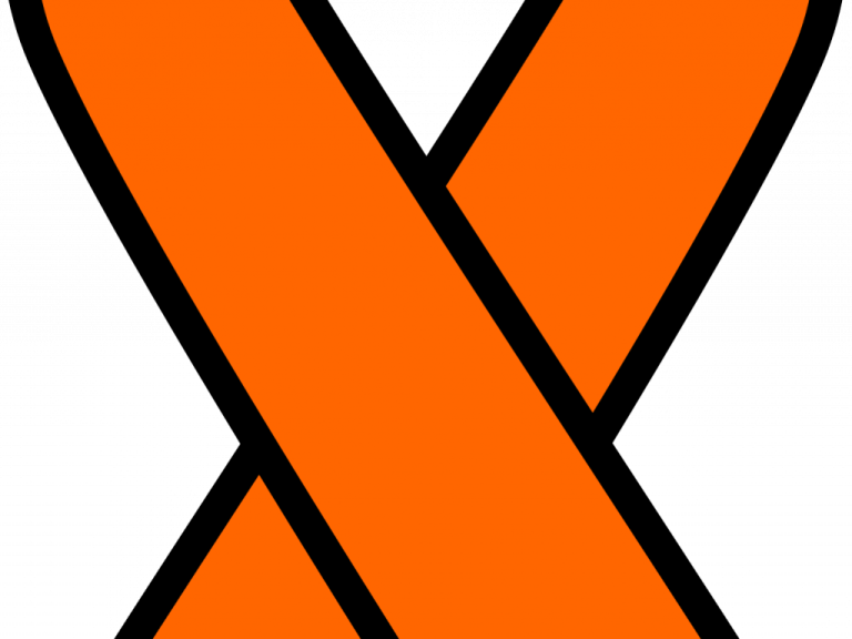an orange ribbon on a white background