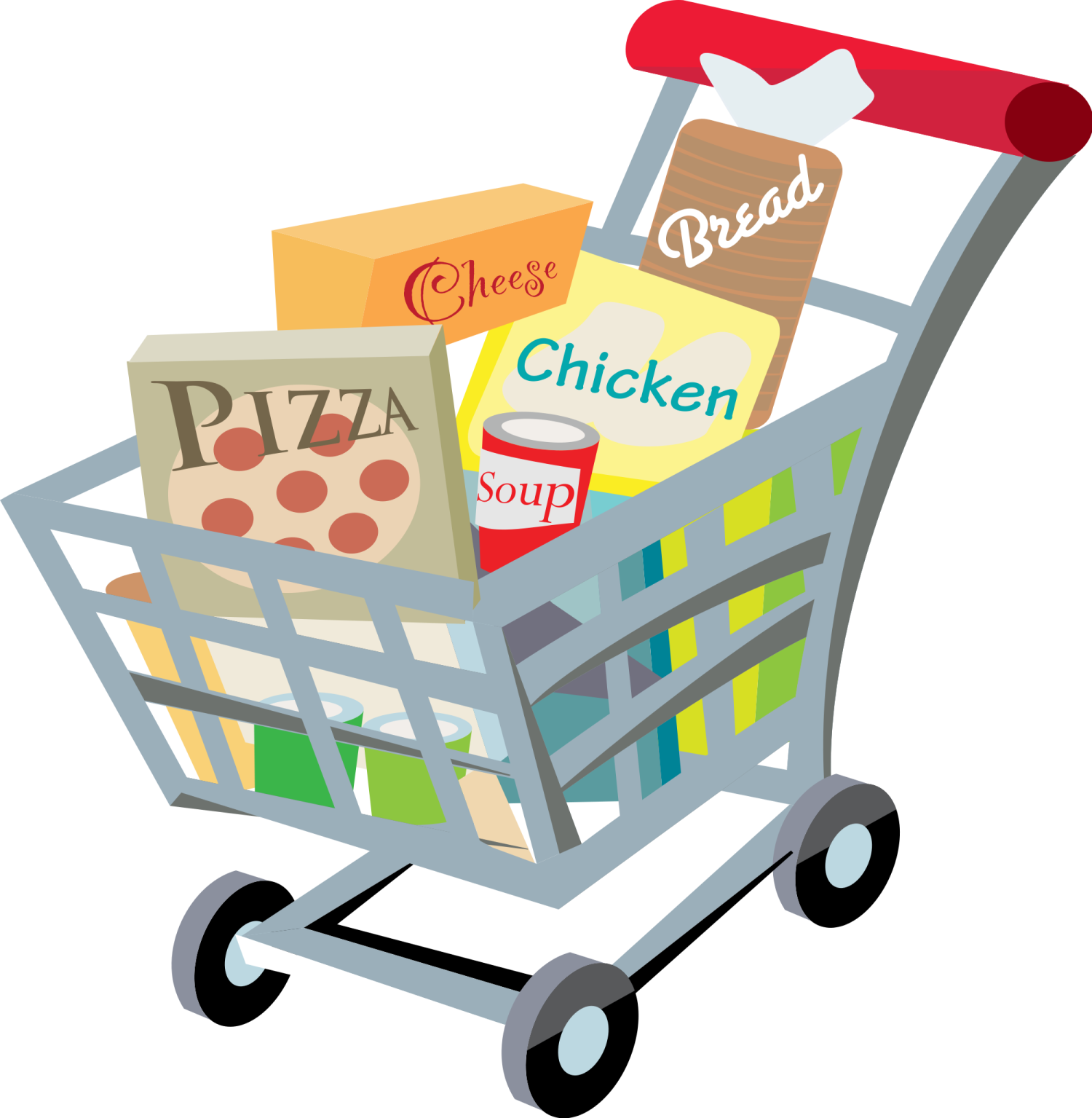 a shopping cart filled with food items