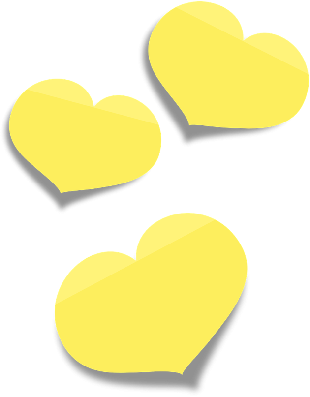 three yellow hearts on a white background
