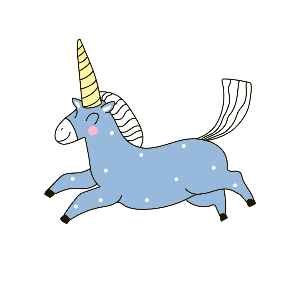 a blue unicorn with a yellow horn