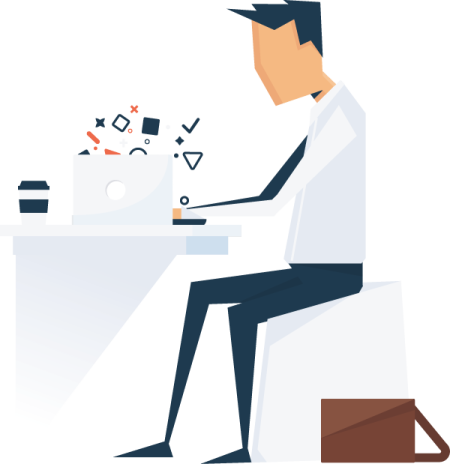 a person sitting at a desk with a laptop