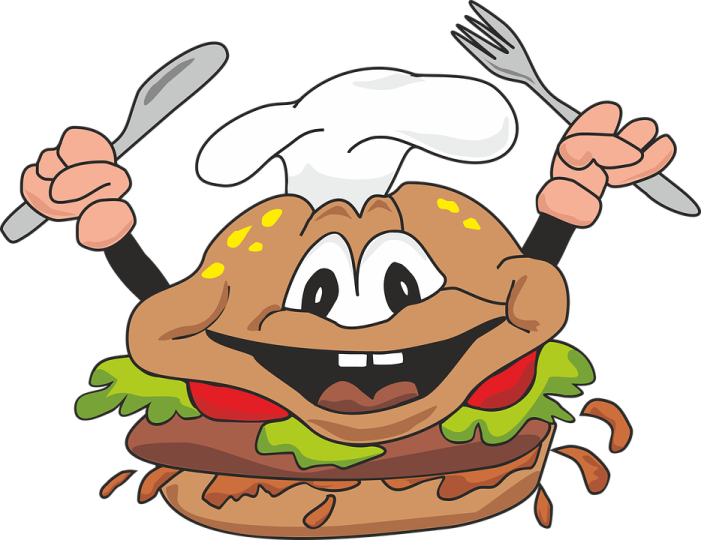a hamburger with a fork and knife