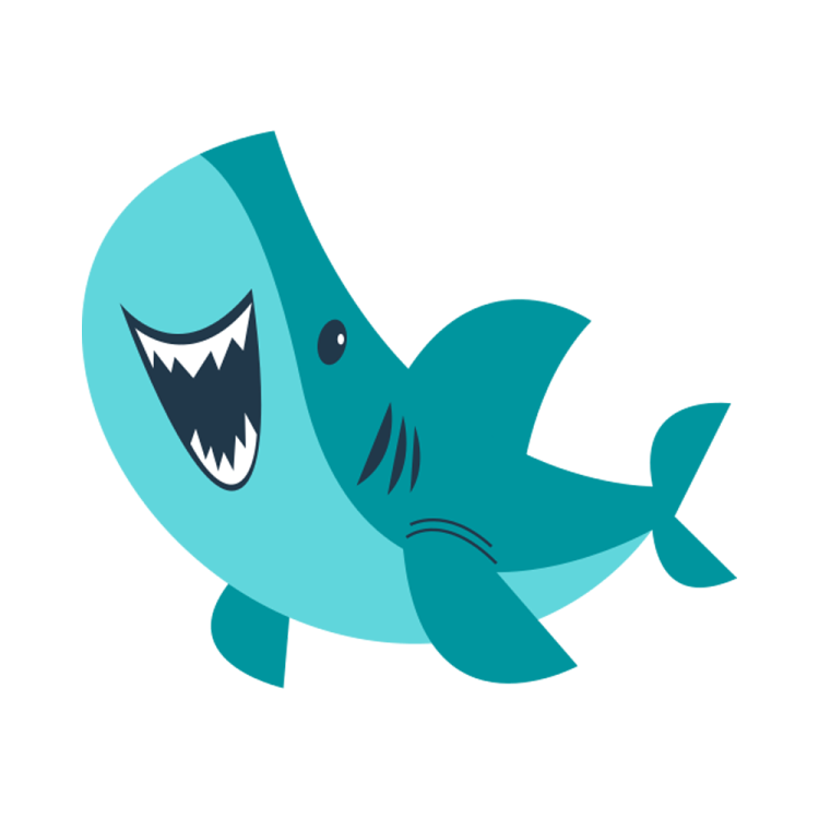 a cartoon shark with its mouth open