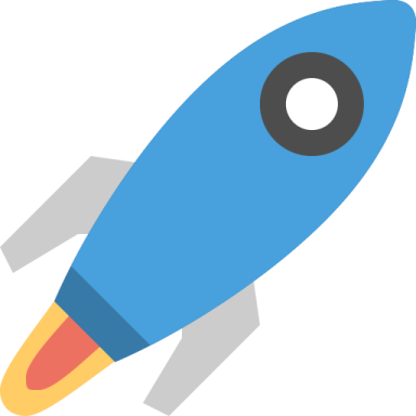 a blue rocket on a white background