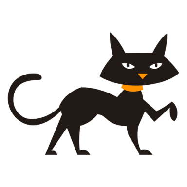 a black cat with an orange collar