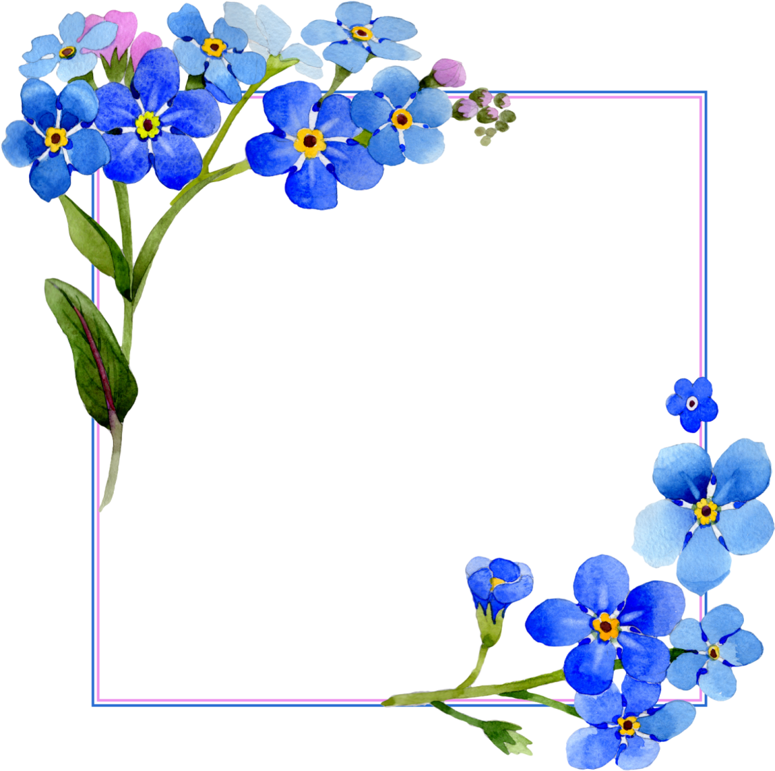 a frame with blue flowers on it