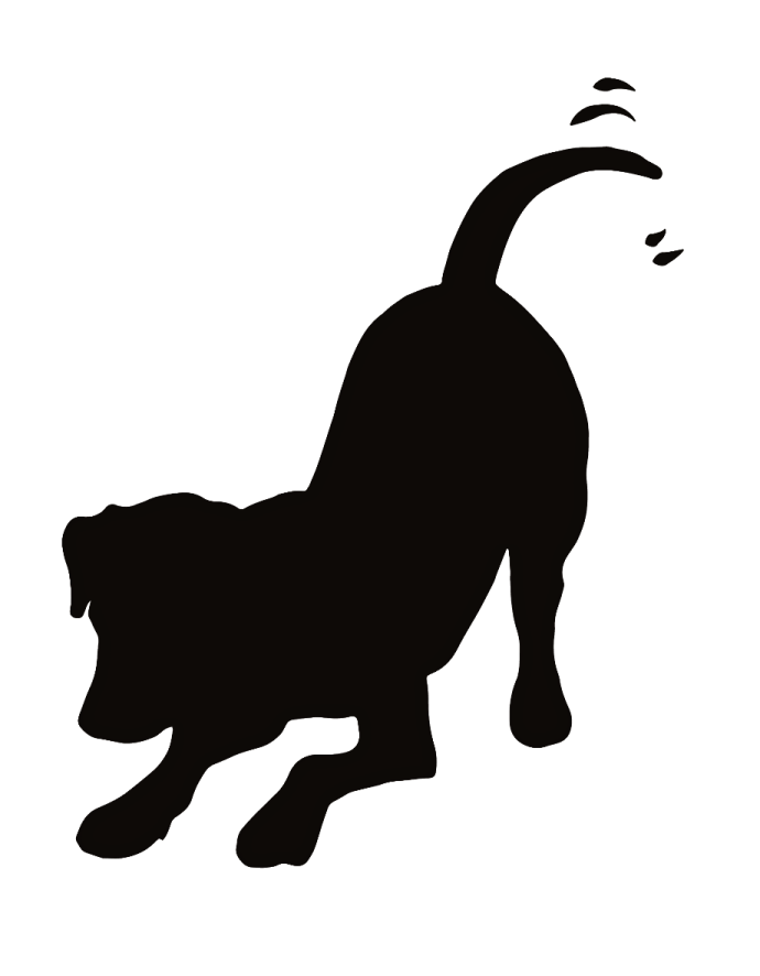 a black silhouette of a dog running