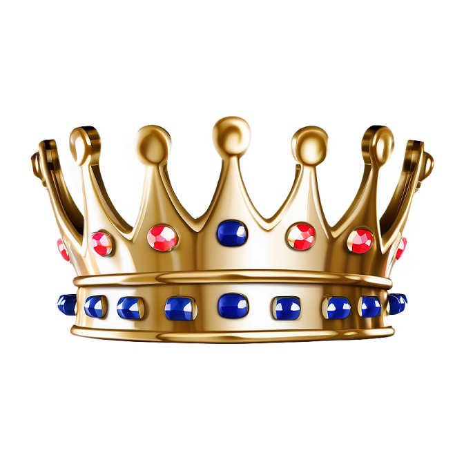 a gold crown with red, white and blue gems
