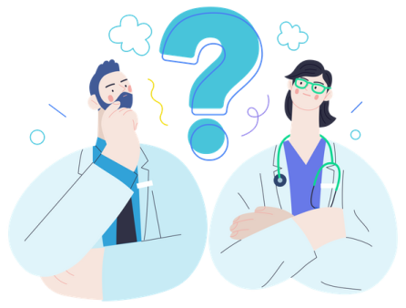 two doctors with question marks