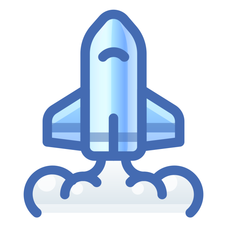 a blue and white rocket on a white background