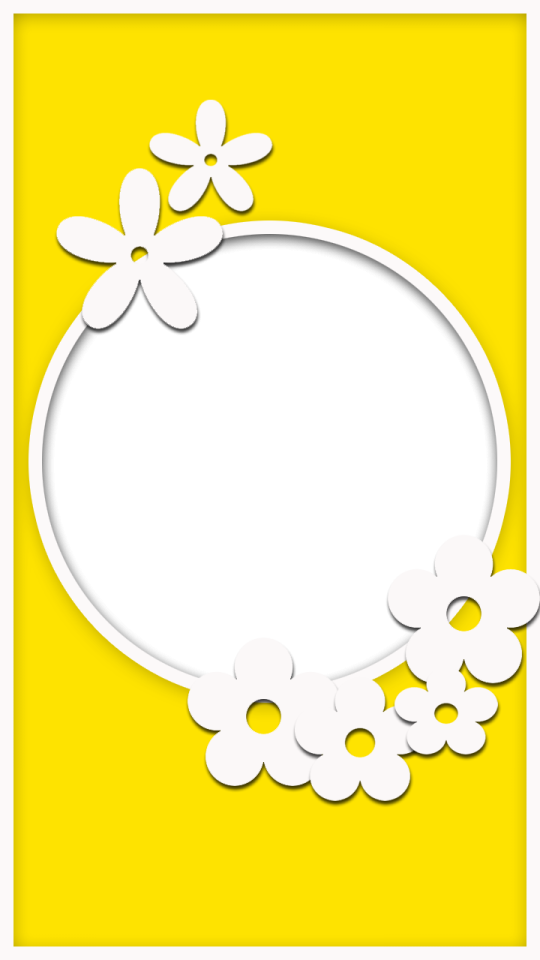 a yellow background with white flowers in the center