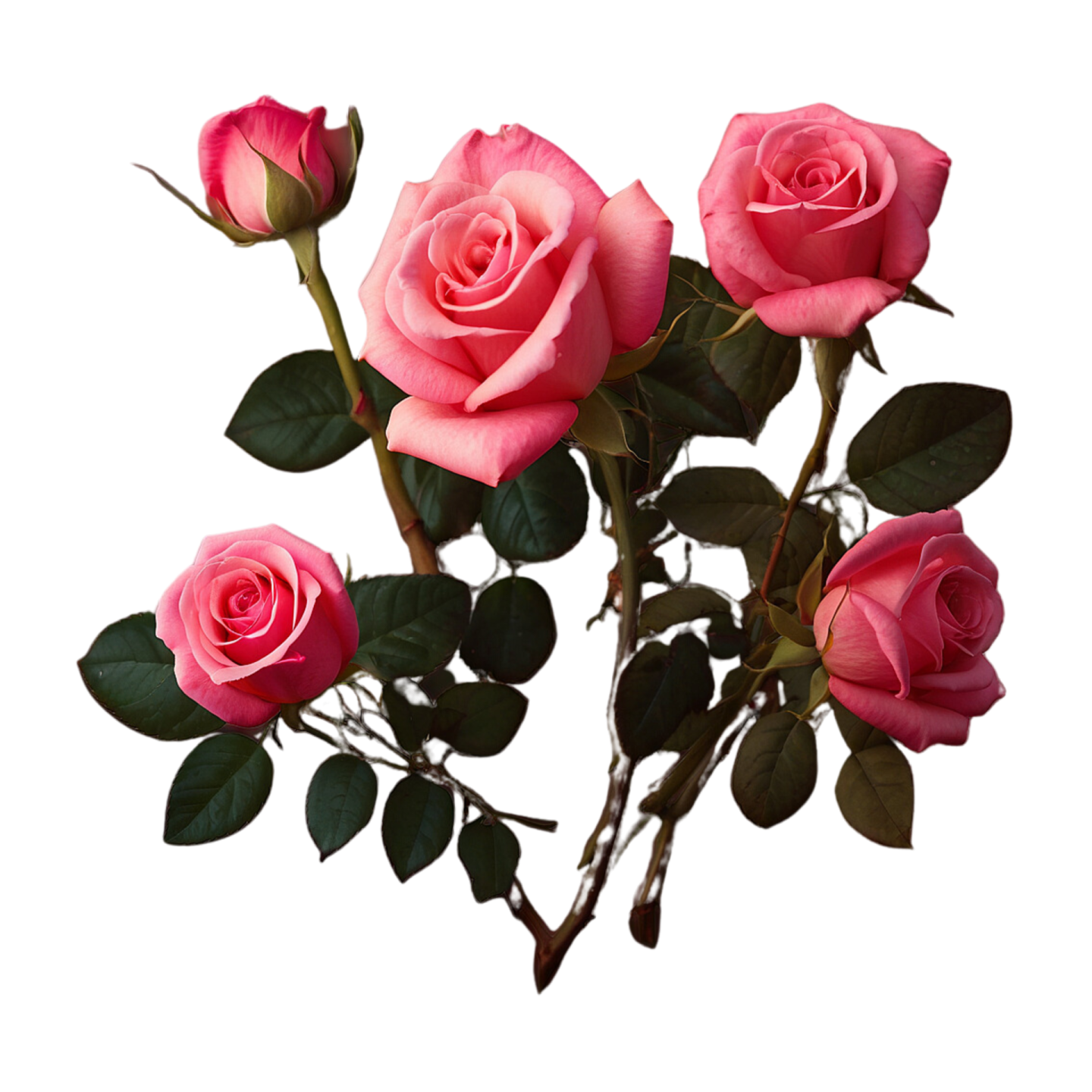 a bunch of pink roses on a white background
