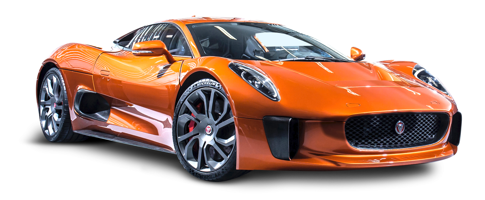an orange sports car on a white background