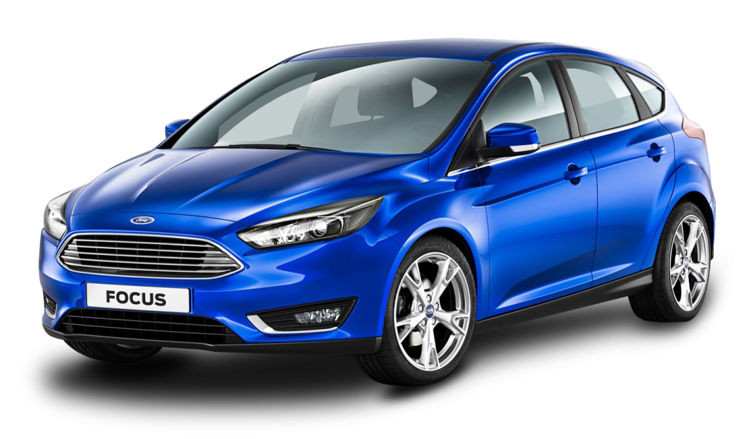 a blue ford focus parked on a white background