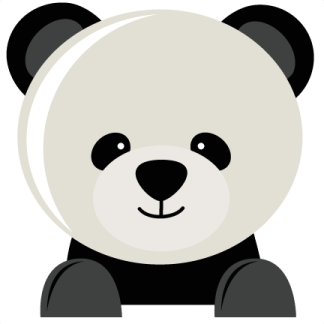 a panda bear sitting on top of a white sign