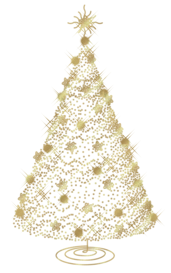 a gold christmas tree with stars on it