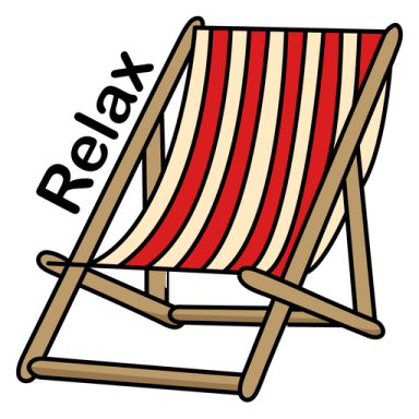 a deck chair with the word relax on it