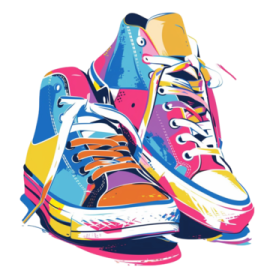 a pair of sneakers on a white background