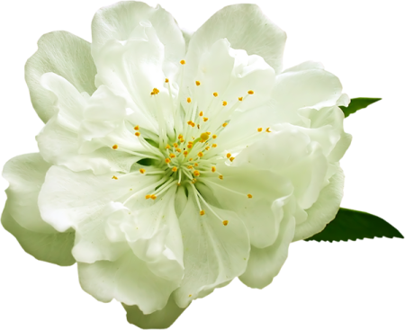 a white flower with green leaves on it
