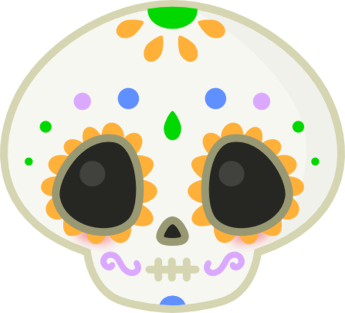 a cartoon skull with flowers on its head