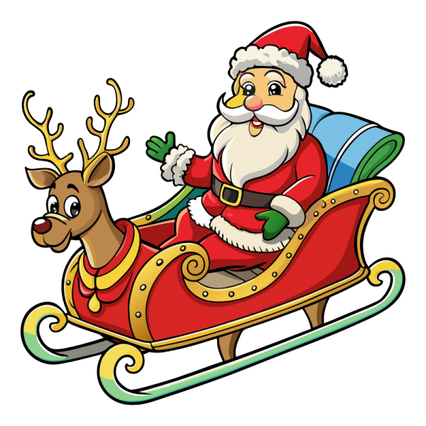 a santa claus on a sled with reindeer