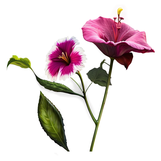 two pink and white flowers on a white background
